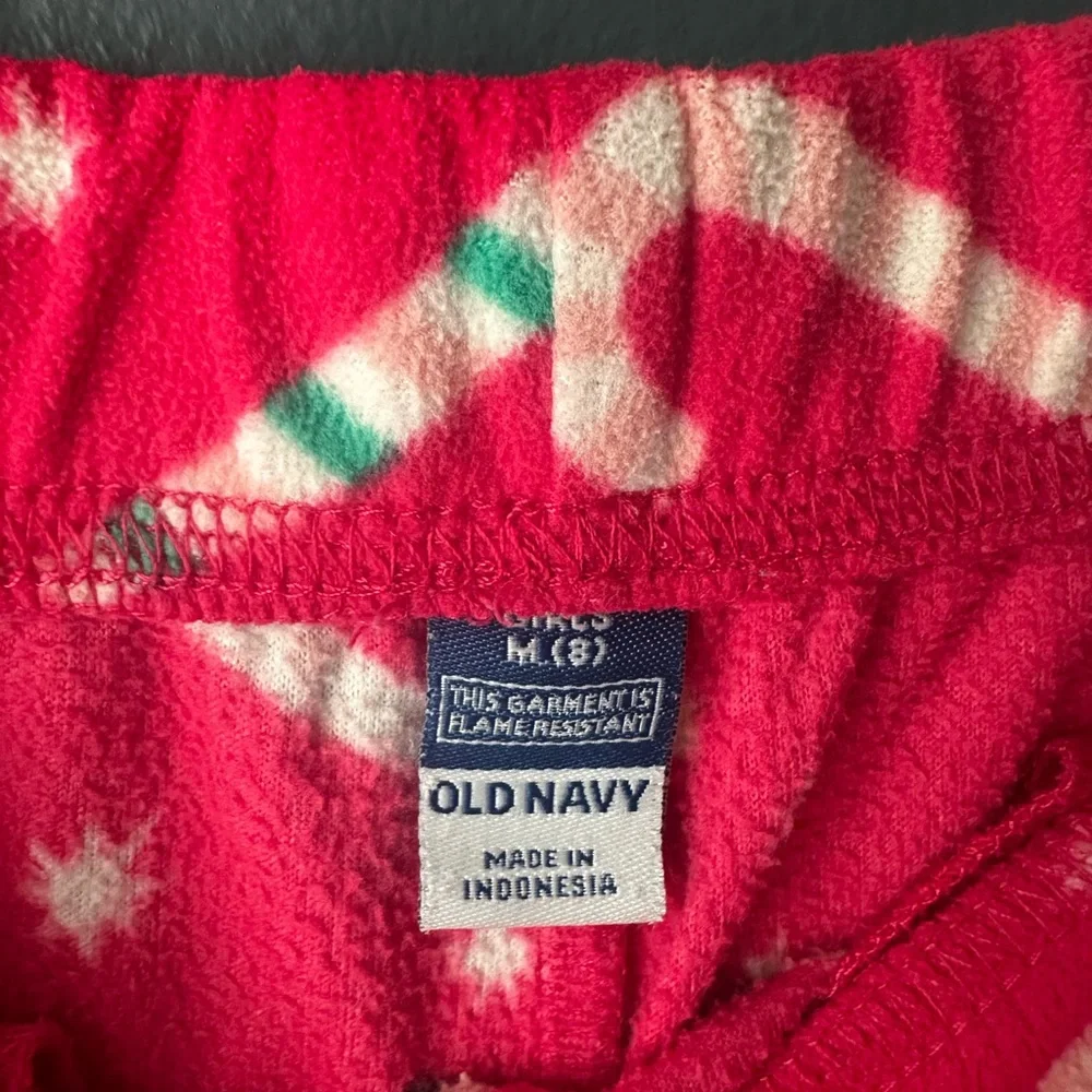 🩷 OLD NAVY girls pajama pants size 8 youth hot pink candy canes fleece pjs EUC
